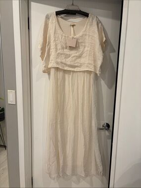 Women's Cream Maxi Dress with Layered Bodice made in Italy